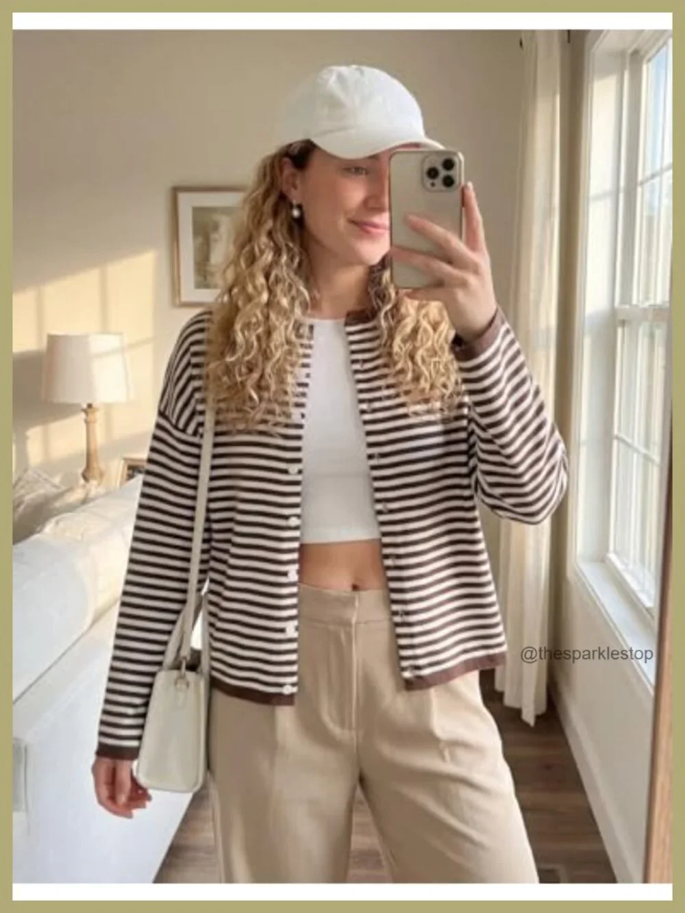 Women's Striped Button Up Cardigan Sweater Long Sleeve Knit Crew Neck